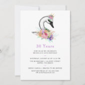 どんな年齢でも楽しめる水彩スワン花の誕生日パーティー 招待状 (正面)