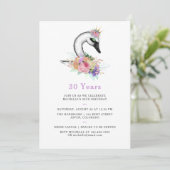 どんな年齢でも楽しめる水彩スワン花の誕生日パーティー 招待状 (スタンド正面)