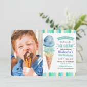 どんな年齢でも - アイスクリームの少年誕生日招待状 招待状 (スタンド正面)