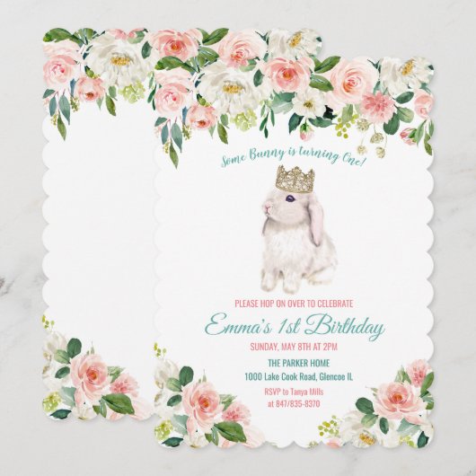 どんな年齢でも - ウサギの水彩画の誕生日招待状 招待状 (正面/裏面)