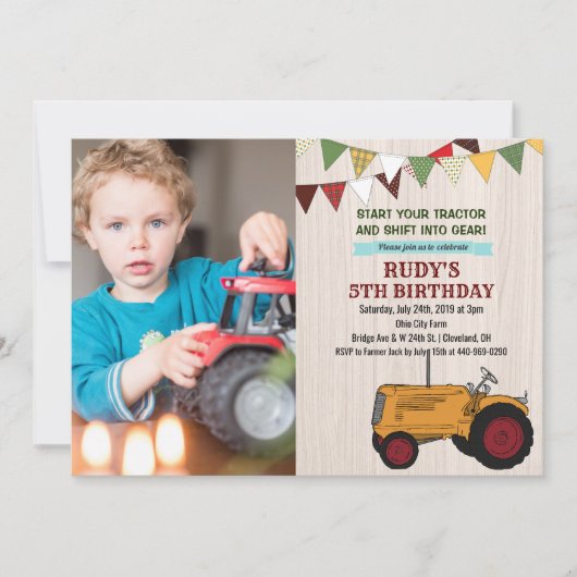どんな年齢でも - トラクターの誕生日写真招待状 招待状 (正面)