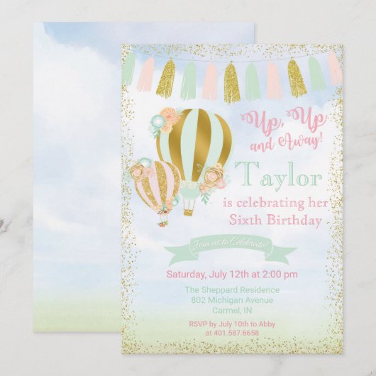 どんな年齢でも - フライングハイ気球招待状 招待状 (正面/裏面)