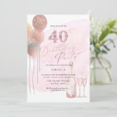 どんな年齢でも、ローズゴールドの風船とピンクダイヤモンド 招待状 (スタンド正面)