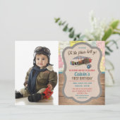 どんな年齢でも - ヴィンテージ飛行機の少年誕生日招待状 招待状 (スタンド正面)