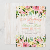 どんな年齢でも - 素朴な花の誕生日招待状 招待状 (正面/裏面)