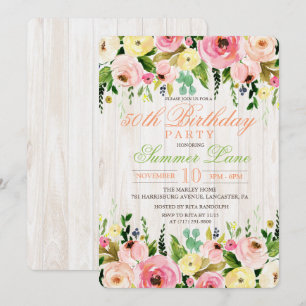 どんな年齢でも - 素朴な花の誕生日招待状 招待状