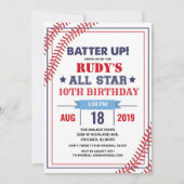 どんな年齢でも - 野球の誕生日パーティー招待状 招待状 (正面)