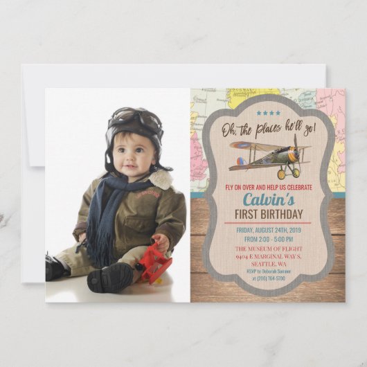 どんな年齢でも - 飛行機の写真を使った誕生日招待状 招待状 (正面)