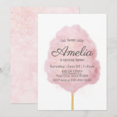 どんな年齢にもぴったりなピンクのグリッターコットンキャンディーの誕生日 招待状 (正面/裏面)