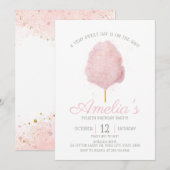 どんな年齢にもピンクのグリッターコットンキャンディーバースデー, 招待状 (正面/裏面)