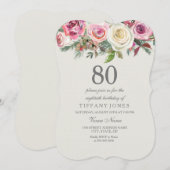どんな年齢にも合うエレガントな白いバラの花の80歳の誕生日 招待状 (正面/裏面)