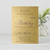 どんな年齢にも合うシンプルでエレガントなゴールドのタイポグラフィーの誕生日 招待状 (スタンド正面)