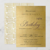 どんな年齢にも合うシンプルでエレガントなゴールドのタイポグラフィーの誕生日 招待状 (正面/裏面)
