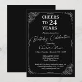 どんな年齢にも合うモノクロのクラシックな誕生日 招待状 (正面/裏面)