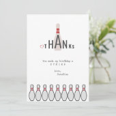 どんな年齢にも合う白のモダンでシンプルなボウリングの誕生日パーティー サンキューカード (スタンド正面)