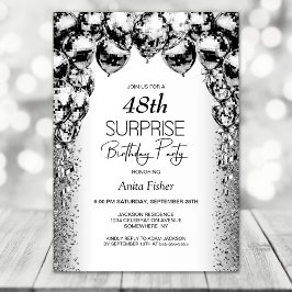 どんな年齢にも合う 黒と白の風船 サプライズ誕生日 招待状
