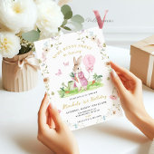 どんな年齢のウサギ ピンク 水彩 花 誕生日 招待状