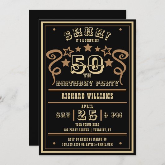 どんな年齢のヴィンテージ ウイスキー テーマのサプライズ誕生日 招待状 (正面/裏面)