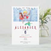 どんな年齢の子供も　ティーンエイジャーも　ドラゴン　中世の騎士　誕生日 招待状 (スタンド正面)