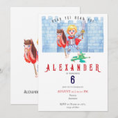 どんな年齢の子供も　ティーンエイジャーも　ドラゴン　中世の騎士　誕生日 招待状 (正面/裏面)