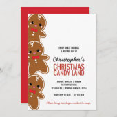 どんな年齢の男の子でもクリスマスのジンジャーブレッドのキャンディランドパーティー 招待状 (正面/裏面)