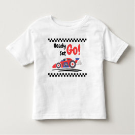 どんな年齢の誕生日でも準備OK！ レディーセットゴー レッド ブルー レース カー トドラーTシャツ