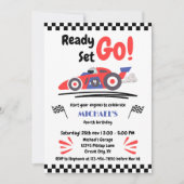 どんな年齢の誕生日でも レースオンオーバー 赤 青 レースカー 招待状 (正面)