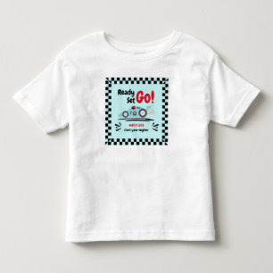 どんな年齢の誕生日でもOK！ レディーセットゴー ブルー レース カー トドラーTシャツ
