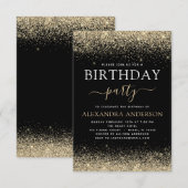 どんな年齢の誕生日にも使える ゴールド ブラック モダン グリッター 招待状 (正面/裏面)