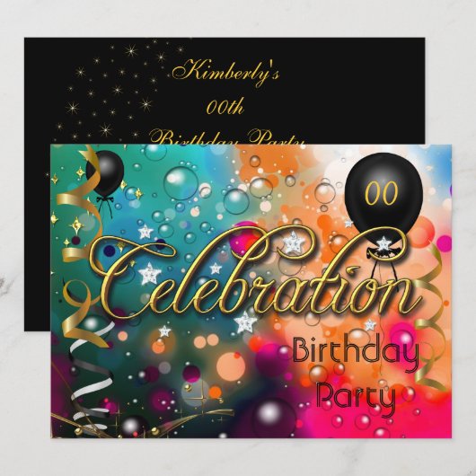 どんな年齢の誕生日パーティー・お祝い・ティーンや大人 招待状 (正面/裏面)