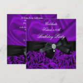 どんな年齢の誕生日パーティー パープル ダマスク ブラック ホワイト 2 招待状 (正面/裏面)