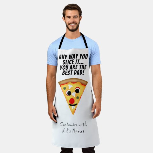 どんな方法でもあなたがスライスする最高のパパピザ エプロン (着用した状態)