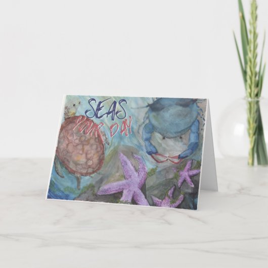 どんな時でも海を楽しんで　水彩画の海の景色のカード カード (正面)