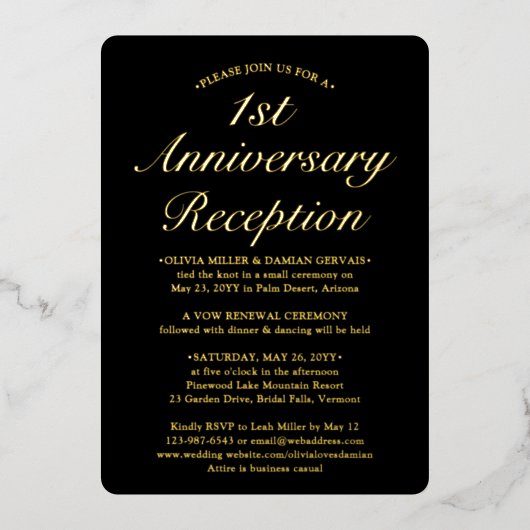 どんな結婚記念日の披露宴の写真もDIYで色付けができる 箔招待状 (正面)