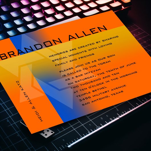 どんな色にも合う青と黄色のバーミッツヴァ【男子の成人儀礼】, 招待状