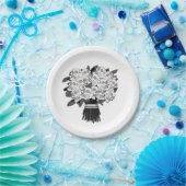 どんな色* スカルローズの花束 ブラック＆ホワイト ペーパープレート (パーティー)