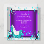 どんな行事にも使えるパーティーのグリッター ティール パープル ハイ ヒール 招待状 (裏面)