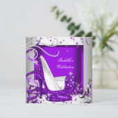 どんな行事にも使えるパーティーのグリッター ホットパープル ハイヒール 招待状 (スタンド正面)