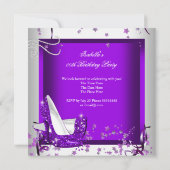 どんな行事にも使えるパーティーのグリッター 紫 ハイヒール 招待状 (裏面)