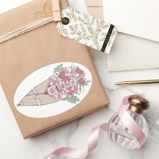 どんな言語の花の束でも愛する 楕円形シール (ギフト)