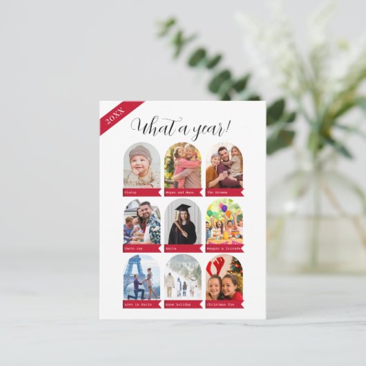 どんな1年だったか、9枚の写真コラージュ ファミリーポストカード シーズンポストカード (スタンド正面)