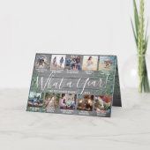 どんな1年だったのでしょう！ 11枚の写真のクリスマスの緑と木 シーズンカード (正面)