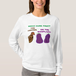 ど来れが先?鶏か茄子かT型 Tシャツ