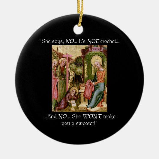 ないかぎ針編みのおもしろいな中世編み物 セラミックオーナメント (正面)