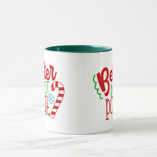 ないふくれっ面のクリスマスの休日の単語の芸術のマグをよくして下さい マグカップ (中央)