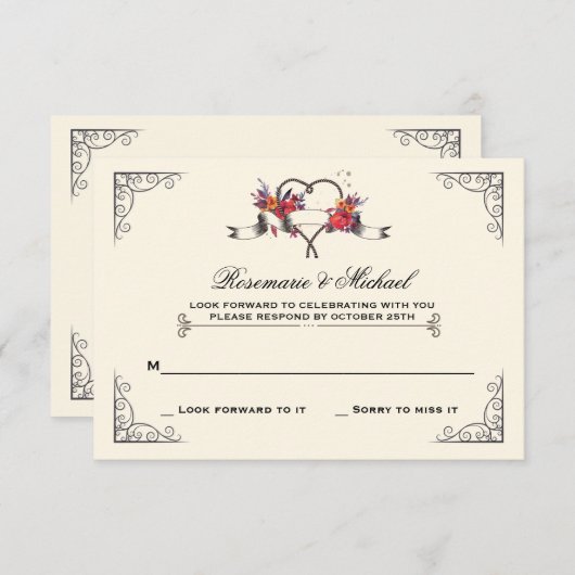  なげなわマのまわりにイハート応答カード 招待状 (正面/裏面)