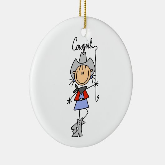 なげなわ女性のカーボーイTシャツとギフト セラミックオーナメント (右)