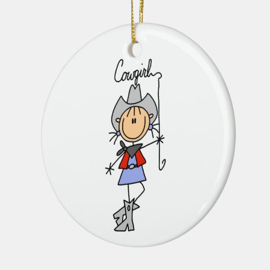 なげなわ女性のカーボーイTシャツとギフト セラミックオーナメント (左)