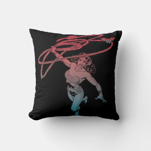 なげ疑問に思なわ赤い青のグラデーションラインアートを持つ女性 クッション (正面)