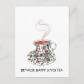 なぜならhappyお茶のスローガンを愛し、ヴィンテージカップバラ ポストカード (正面)